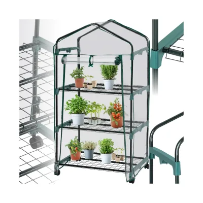 tectake® Foliengewächshaus, 0,36 m³, auf Rollen, UV-beständig, 69 x 49 x 133 cm