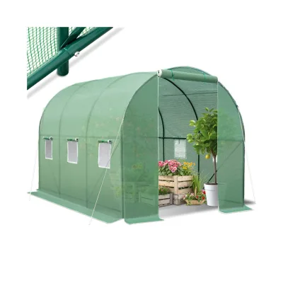 tectake® Foliengewächshaus, 11,4 m³, in Tunnelform mit 6 Fenstern, Reißverschlussöffnung, 343 x 200 x 200 cm