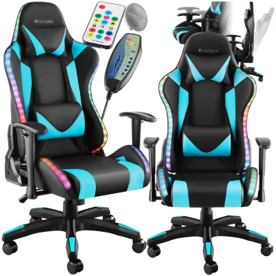 tectake® Gamingstuhl, ergonomische Form, mit verstellbarer Rückenlehne, Kunstlederbezug, abnehmbarer Nacken- und Lendenkissen, dicke Polsterung, Belastbarkeit 120 kg