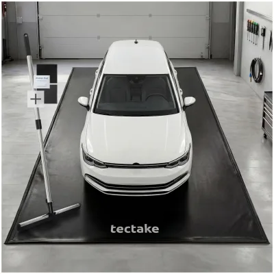 tectake® Garagenbodenmatte, 2,4 x 5 m, mit Klettpads und Alkoholtüchern, inklusive ausziehbarem Abzieher