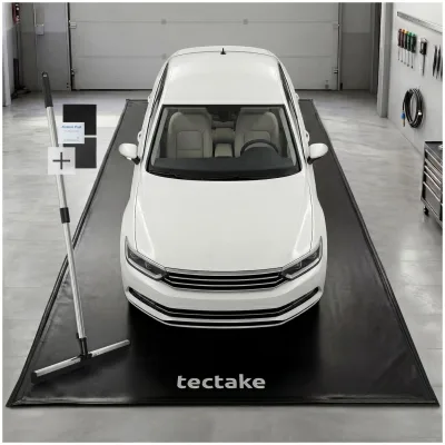 tectake® Garagenbodenmatte, 2,4 x 5,5 m, mit Klettpads und Alkoholtüchern, inklusive ausziehbarem Abzieher