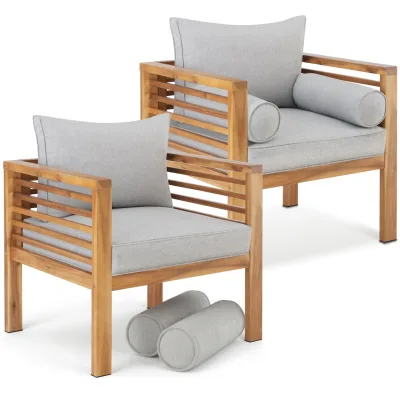 tectake® Garten-Loungesessel, mit lasiertem Holzgestell, Dicke des Sitzpolsters 12 cm, 72 x 63 x 64,5 cm