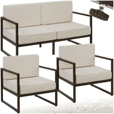 tectake® Garten-Loungeset, für 4 Personen, Dicke der Sitzpolster 14 cm, pulverbeschichtete Stahlgestelle, höhenverstellbare Füße