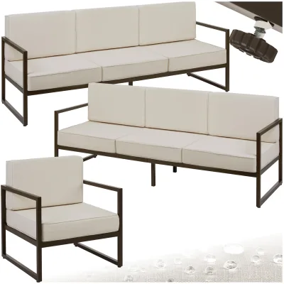 tectake® Garten-Loungeset, für 7 Personen, Dicke der Sitzpolster 14 cm, pulverbeschichtete Stahlgestelle, höhenverstellbare Füße