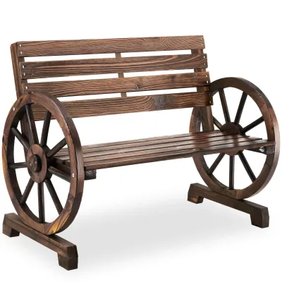 tectake® Gartenbank, 2-Sitzer, 106 x 55 x 78 cm, geflammtes Massivholz mit Lackierung, Belastbarkeit 320 kg