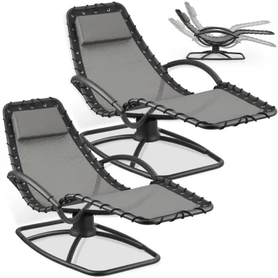 tectake® Gartenliege, ergonomisch, mit Komfort-Schwingbewegung, atmungsaktives, wasserabweisendes Textilene-Gewebe, abnehmbares Kopfpolster