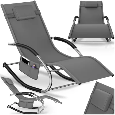 tectake® Sonnenliege, ergonomisch, mit Komfort-Schwingbewegung, atmungsaktives, wasserabweisendes Textilene-Gewebe, abnehmbares Kopfpolster, seitliche Aufbewahrungstasche