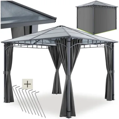 tectake® Gartenpavillon, mit Aluminiumgestell, pulverbeschichtet, lichtdurchlässiges Dach aus Polycarbonat-Platten, inklusive 8 Heringen