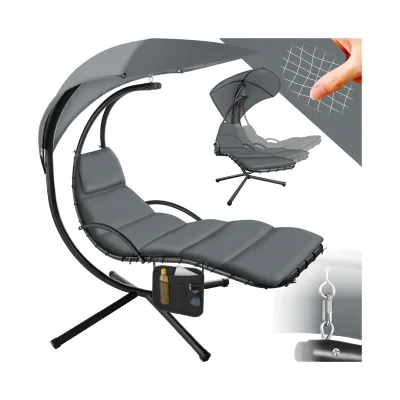 tectake® Hängeliege mit Gestell, großes Sonnendach mit UV-Schutz, ergonomisch, 195 x 132 x 197 cm, mit Seitentasche