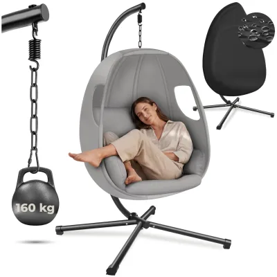 tectake® Hängeliege mit Gestell, mit extra dickem Sitzkissen, 360° drehbar, Belastbarkeit 160 kg, inklusive Schutzhülle, 100 x 97 x 201 cm