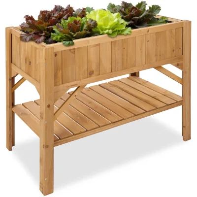 tectake® Hochbeet, aus Holz, mit Ablage, Füllmenge 130 l, 119 x 57 x 90 cm