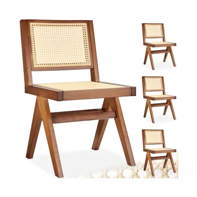 tectake® Holzstuhl, Boho-Stil, massives Holzgestell mit Lackierung, 48,5 x 53,5 x 83 cm, Belastbarkeit 120 kg