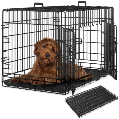 tectake® Hundekäfig-Gitterbox, klappbar, mit 2 Tragegriffen, 2 große Türen mit Doppelverriegelung, herausnehmbarer Boden, abgerundete Ecken