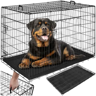 tectake® Hundekäfig-Gitterbox, klappbar, mit 2 Tragegriffen, 2 große Türen mit Doppelverriegelung, herausnehmbarer Boden, abgerundete Ecken