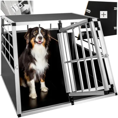 tectake® Hundetransportbox doppel, mit gerader Rückwand, verschließbare Gittertür, mit schützenden Kunststoffecken