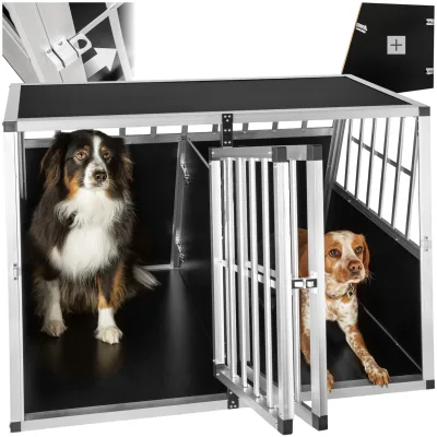 tectake® Hundetransportbox doppel, mit schräger Rückwand, verschließbare Gittertür, mit schützenden Kunststoffecken