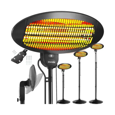 tectake® Infrarotheizstrahler, 3 Leistungsstufen, 650, 1300 und 2000 W, höhenverstellbar und neigbar, Wandmontage möglich, 50 x 50 x 136 - 213 cm