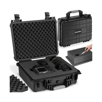 tectake® Kamerakoffer, aus robuster Hartschale mit 3 Schaumstoffeinlagen, wasserdicht und temperaturbeständig, inklusive Vorrichtung für Vorhängeschlösser