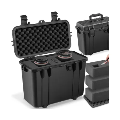 tectake® Kamerakoffer, aus robuster Hartschale mit 4 dicken Schaumstoffeinlagen, wasserdicht und temperaturbeständig, 41 x 22 x 34 cm