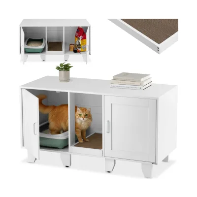 tectake® Katzenschrank, versteckte Eingänge an den Innenseiten, Belüftungslöcher und 4 höhenverstellbare Beine, inklusive Kratzmatte, 120 x 52 x 65 cm