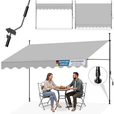 tectake® Klemmmarkise mit Handkurbel, ohne Bohren, UV-beständig, bis 90° neigbar, wasserabweisend