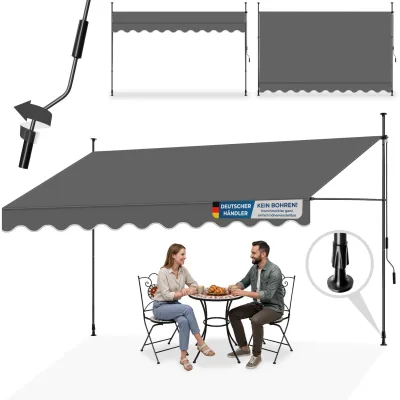tectake® Klemmmarkise mit Handkurbel, ohne Bohren, UV-beständig, bis 90° neigbar, wasserabweisend