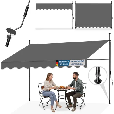 tectake® Klemmmarkise mit Handkurbel, ohne Bohren, UV-beständig, bis 90° neigbar, wasserabweisend