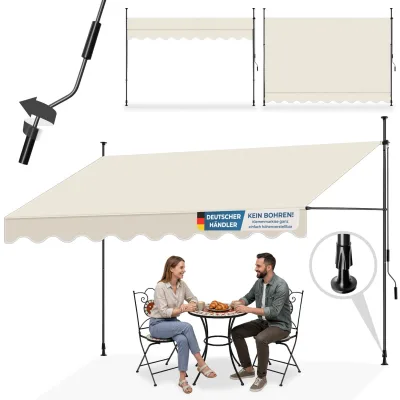 tectake® Klemmmarkise mit Handkurbel, ohne Bohren, UV-beständig, bis 90° neigbar, wasserabweisend