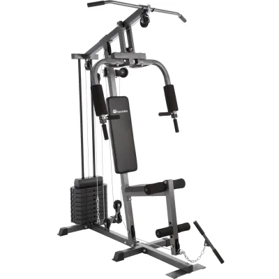 tectake® Kraftstation, mit Butterfly- und Beinstreckermodul, gepolstert mit Kunstlederbezug, 160 x 98 x 203 cm