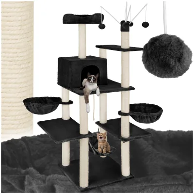 tectake® Kratzbaum, 165 cm, mit Katzenhaus, inklusive 4 Spielbällen, Kordel und Kippschutz