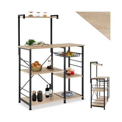 tectake® Küchenregal, Industrial Style, 6 Ablagen und ausziehbarer Gitterkorb, 90 x 40 x 131,5 cm