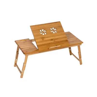 tectake® Laptoptisch, aus Bambus, klappbar und höhenverstellbar, ideale Belüftung, 72 x 35 x 26 cm