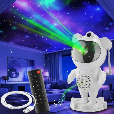 tectake® LED-Sternenhimmel-Projektor, 360° drehbarer Kopf, mit Sternen, Mond und Nebel, 4 RGB-Farben, 5 W, inkl. Stromkabel, Bluetooth- und Music-Funktion mit 8 Sounds sowie Timer