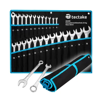 tectake® Maul-Ringschlüsselsatz, 25-teilig, 6 - 32 mm, inklusive Rolltasche mit Ösen
