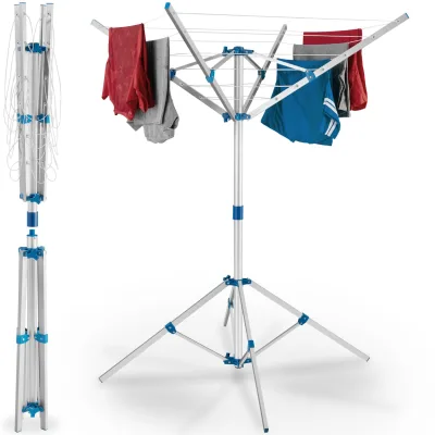 tectake® Mobile Wäschespinne aus Aluminium, wetterfest, drehbar und stufenlos höhenverstellbar, 102 x 102 x 160 cm