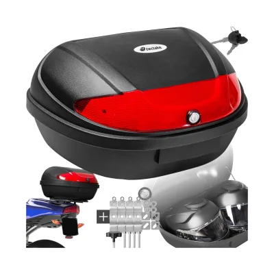 tectake® Motorradkoffer, Volumen 48 l, Platz für 2 Helme, für Mofas, Roller, Motorräder und Quads, kleiner und großer Reflektor