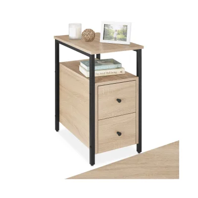 tectake® Nachttisch, Industrial Style, 2 Ablagen und 2 Schubladen, 30 x 49,5 x 61,5 cm