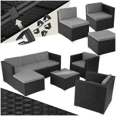 tectake® Rattan Lounge, für 5 bis 6 Personen, UV-beständig, variabel aufstellbar
