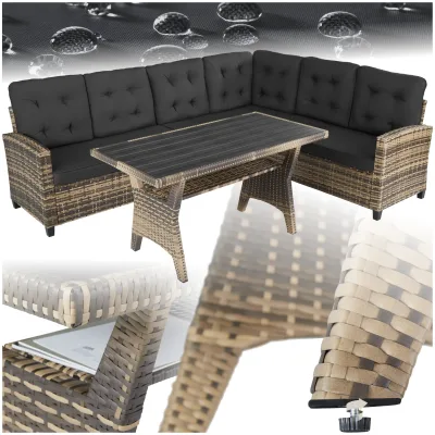 tectake® Rattan Lounge, für 6 Personen, UV-beständig, Tisch mit Schraubfüßen