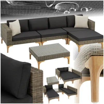 tectake® Rattan Lounge, mit Aluminiumgestell, wetterfest und UV-beständig, mit Sicherheitsglasplatte