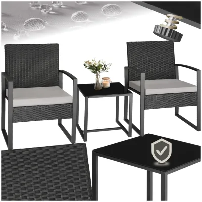tectake® Rattan Sitzgruppe, für 2 Personen, UV-beständig, höhenverstellbare Kunststofffüße