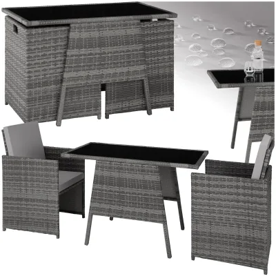 tectake® Rattan Sitzgruppe, für 2 Personen, UV-beständig, zusammenschiebbar