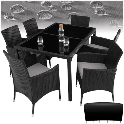 tectake® Rattan Sitzgruppe, für 6 Personen, UV-beständig, inklusive Schutzhülle