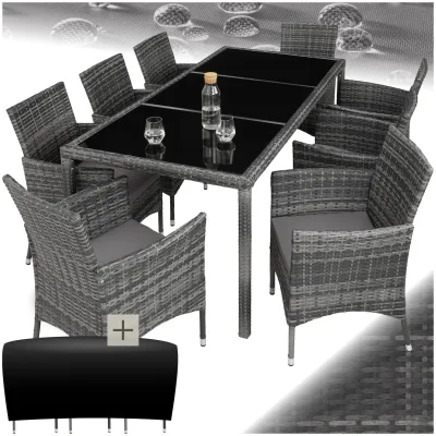 tectake® Rattan Sitzgruppe, für 8 Personen, UV-beständig, inklusive Schutzhülle