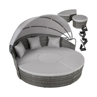 tectake® Rattan Sonneninsel, widerstandsfähig, klappbares Sonnendach, variabel aufstellbar