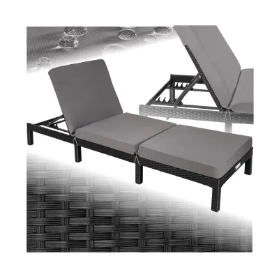 tectake® Rattan Sonnenliege, widerstandsfähig, 6-fach verstellbare Rückenlehne, 196 x 66 x 27 cm