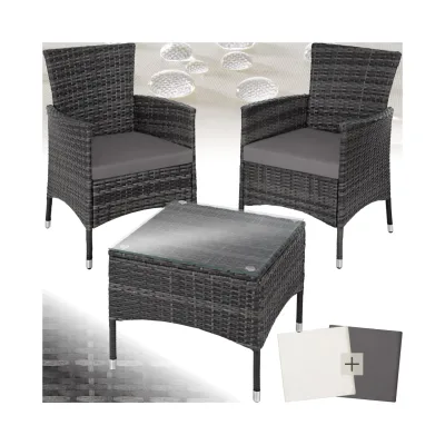 tectake® Rattanset, für 2 Personen, UV-beständig, 2 Bezugssets