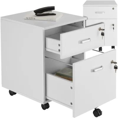 tectake® Rollcontainer, mit 2 Schubladen für Dokumente im A4 Format, 5 voll drehbare Rollen mit Feststellbremse, 40 x 44 x 54,5 cm