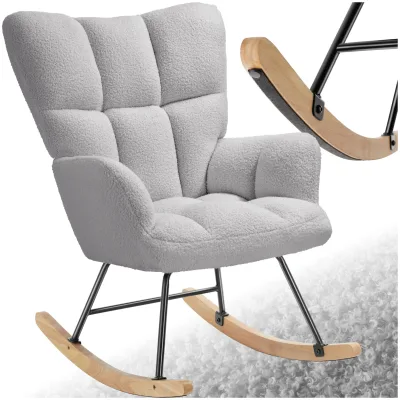 tectake® Schaukelstuhl, gepolstert mit Bouclé-Bezug, gesteppt, stabiles Stahlgestell, 68 x 96 x 97 cm, Belastbarkeit 120 kg