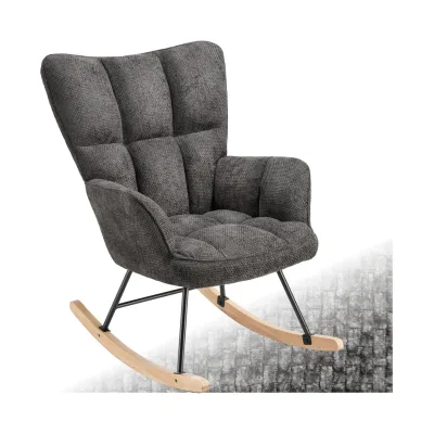 tectake® Schaukelstuhl, gepolstert, mit Chenille-Bezug, gesteppt, stabiles Stahlgestell, 68 x 96 x 97 cm, Belastbarkeit 120 kg